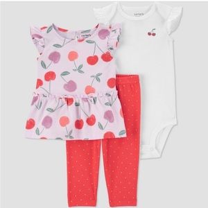 NWT Carter's Just One You Baby Girls' Cherry Top & Bottom Set - Coral Pink 3M